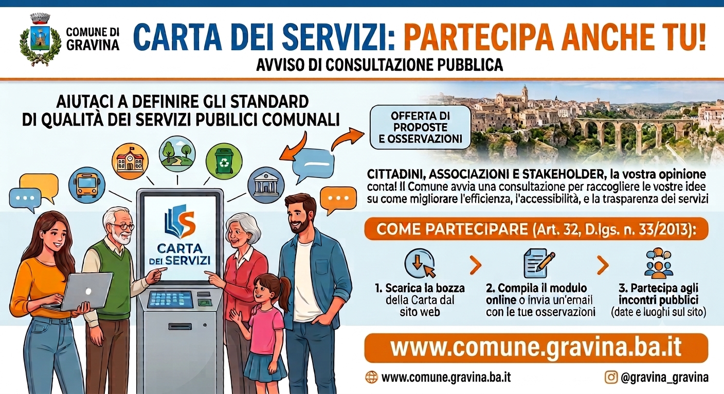 Avviso pubblico per acquisire proposte e/o osservazioni ai fini dell’elaborazione del Carta dei Servizi