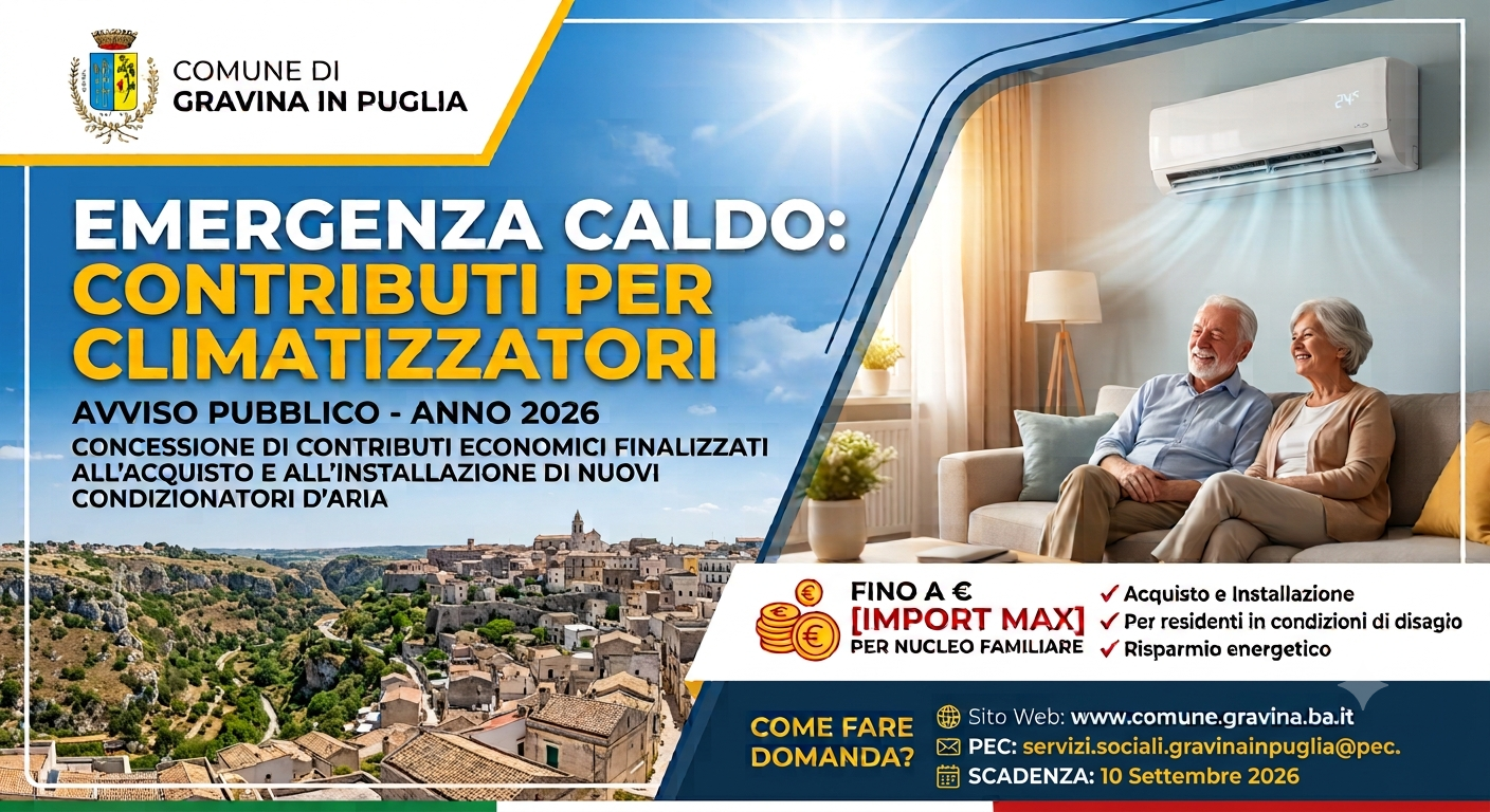 Emergenza caldo - Concessione di contributi economici finalizzati all’acquisto e all’installazione di climatizzatori d’aria - Anno 2026